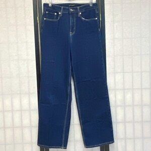 Free Assembly High Rise Wide Leg Stretch Jeans 8 Dark Denim Classic Straight Fit